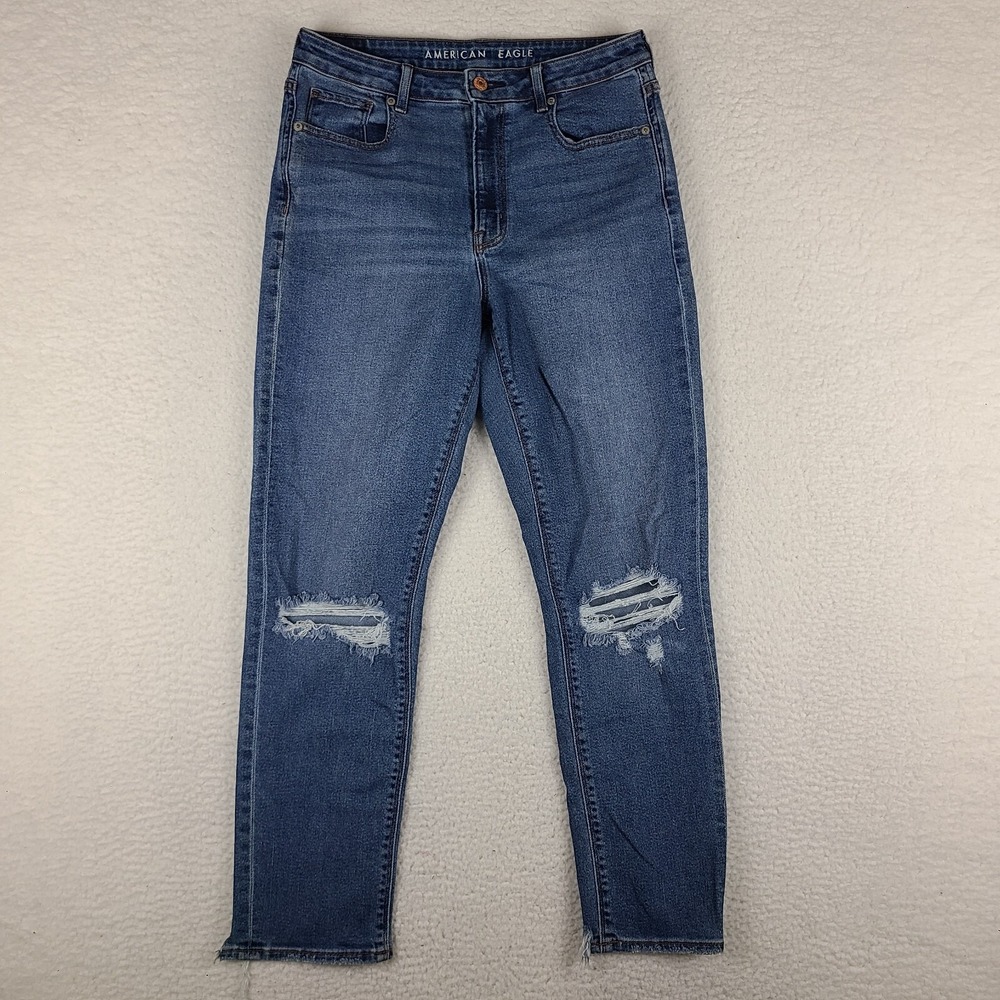 American Eagle Jeans Womens‎ 6 Blue Mom Jean Distress Dark Wash Denim